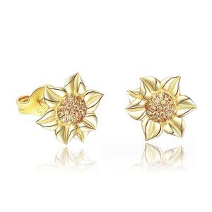 Sterling Silver Floral Studs with AAA Cubic Zirconia for Women